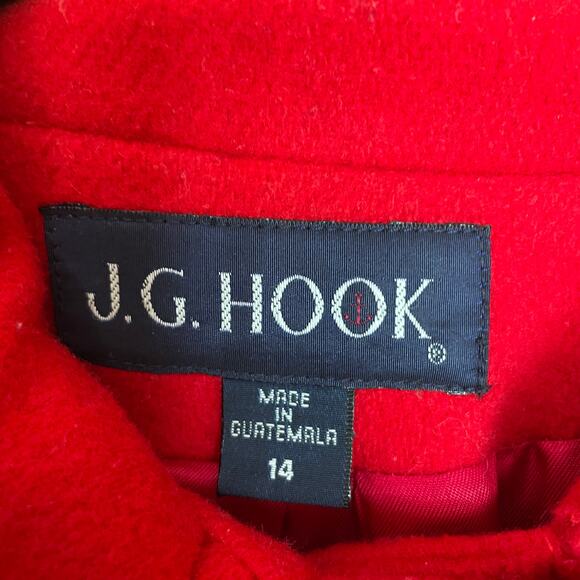 J.G. Hook Womens Size 14 Red Wool Blend Toggle Coat Hooded Red Lined Duffle Coat - Picture 5 of 14